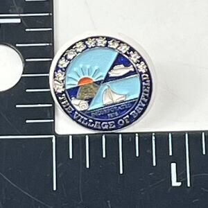 Village Of Bayfield WI Seal Lapel Pin Badge Gold Blue Enamel Nautical Scene